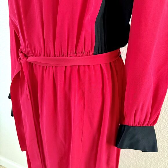 Vintage Horchow Sz 12 Dress 100% Silk Red With Black Accents Drop Waist Sh Pads - Picture 5 of 16